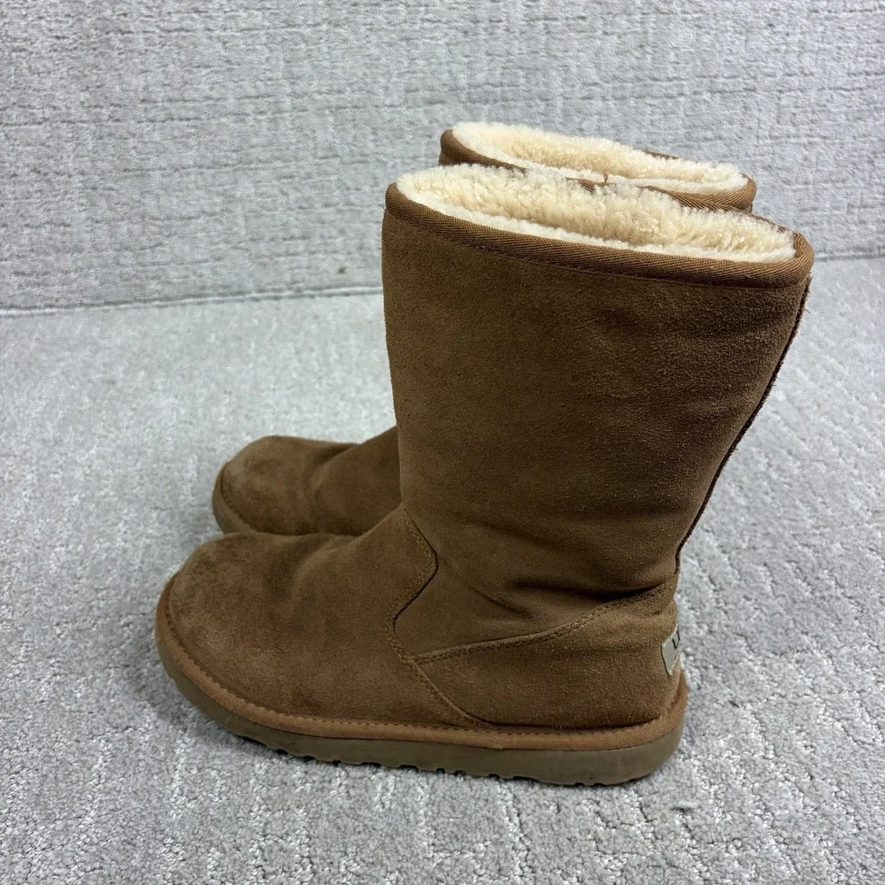 UGG Women's 6 Lil Sunshine 5948 Chestnut Suede Sheepskin Winter Zip Boots